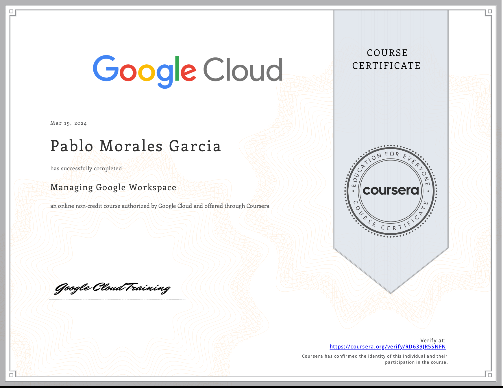Managing Google Workspace certificate